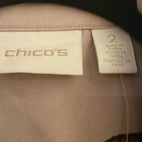 Chico's Cream Trench Coat Blazer with Botanical Print size 2 L - Picture 5 of 11